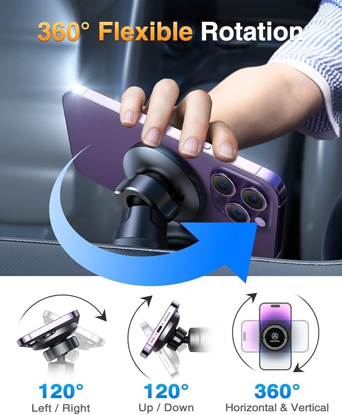 VANMASS for MagSafe Car Mount【2025 Upgraded TOP Magnet & Clip Hook】Magnetic Cell Phone Holder for Vent, Universal Cellphone Stand Truck Cradle Accessories for iPhone 16 15 14 13 12 11 Android Samsung