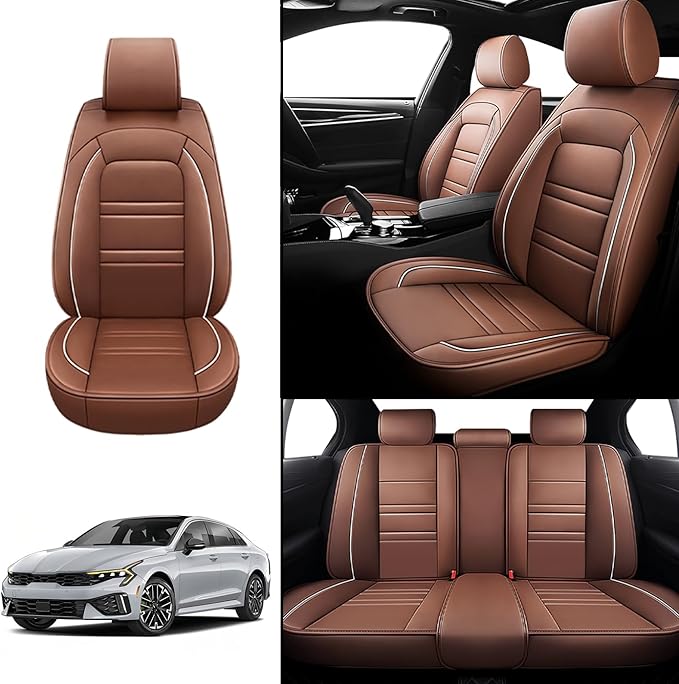 Seat Covers for kia k5 2021-2025 | 5-Seats Leather Seat Covers, Easy to Install Automotive Seat Covers Full Set (Full Set, Coffee)