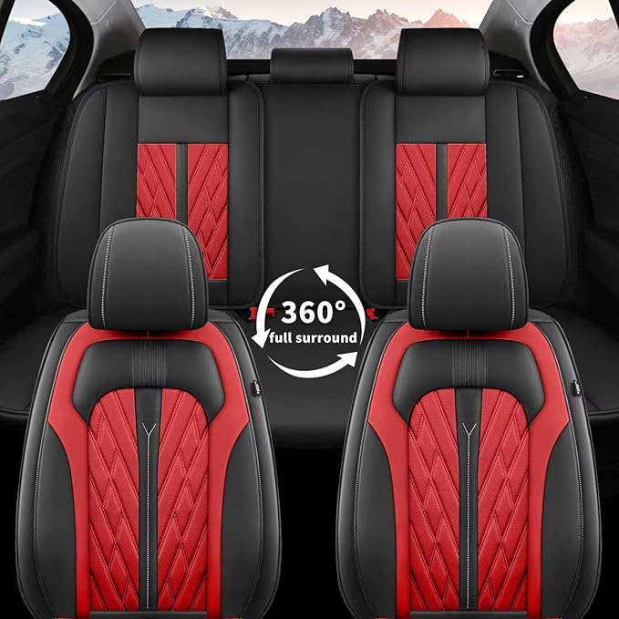 TTX LIGHTING Seat Covers Fit for Nissan Altima 2009-2026 Seat Covers Full Set Car Seat Covers Faux Leather Breathable Waterproof Car Seat Protector (5 Seats, Black&Red)