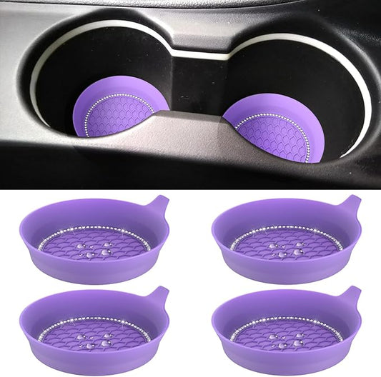 4 PCS Car Cup Coasters, Universal Cup Holder Coaster for Car Accessories, Bling CupHolders Insert for Women Non-Slip Silicone Car Cup Holder Coasters