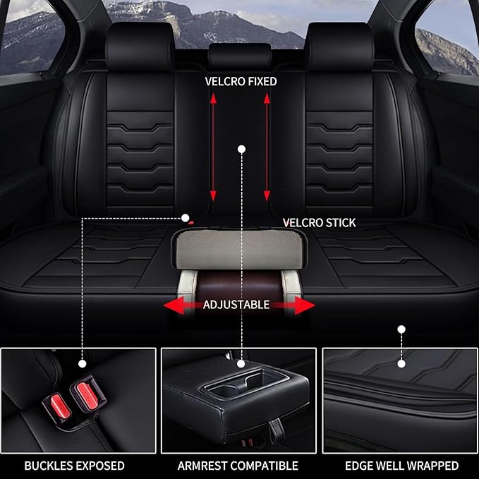 Seat Covers Fit for Toyota Highlander 2007-2024 2025 2026: Full Set Leather Car Seat Covers Waterproof Automotive Seat Cushions Covers (2 Row 5 Seats, Black)