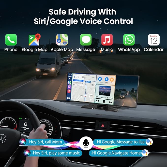 Largest 11.5 inch Wireless CarPlay Screen for Car, A-pple CarPlay & Android Auto HD Touchscreen with 4K Dash Cam/1080P Backup Camera/Navigation/Bluetooth/Voice Control/FM/Mirror Link,for All Vehicles