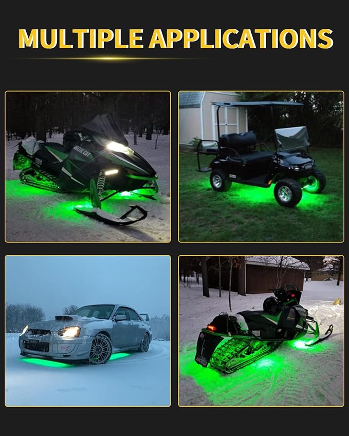 YM E-Bright Led Strip Lights for Car Motorcycle Trucks Van Golf Cart Cuttable Marine Boat Navigation Night Fishing Lighting Interior Exterior Waterproof IP68 24inch 60CM 72SMD 12v,Green(Pack of 4)