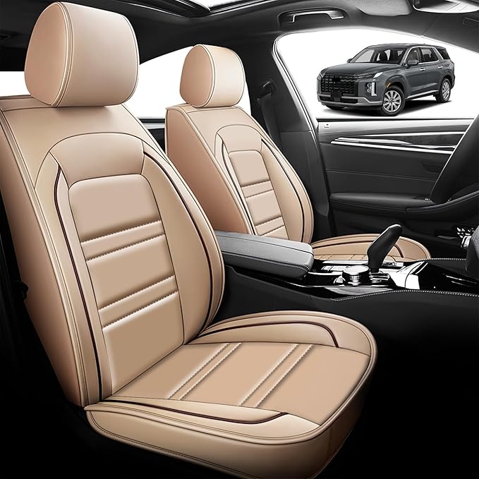 Seat Cover for Hyundai Car Palisade 2020-2025 | Car Seat Covers Front Seats, Waterproof Seat Protectors, Automotive Front Seat Covers (Front Seat, Beige)