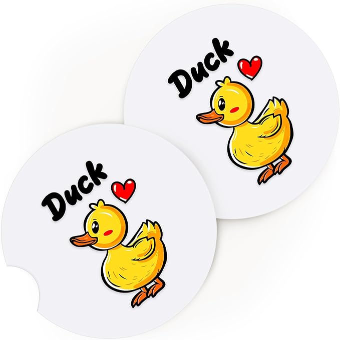 2 Pack Duck Car Cup Holder Coaster, Cute Car Interior Accessories Drink Coaster for Women & Men, Duck Lovers Themed Gifts Stuff Accessories Things Merchandise Items!