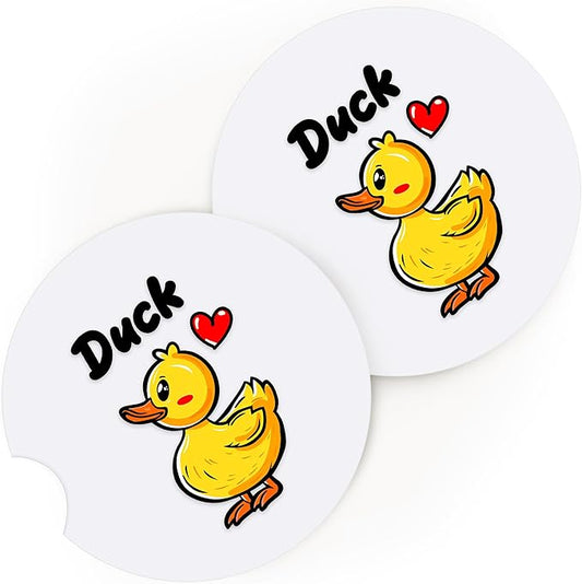 2 Pack Duck Car Cup Holder Coaster, Cute Car Interior Accessories Drink Coaster for Women & Men, Duck Lovers Themed Gifts Stuff Accessories Things Merchandise Items!