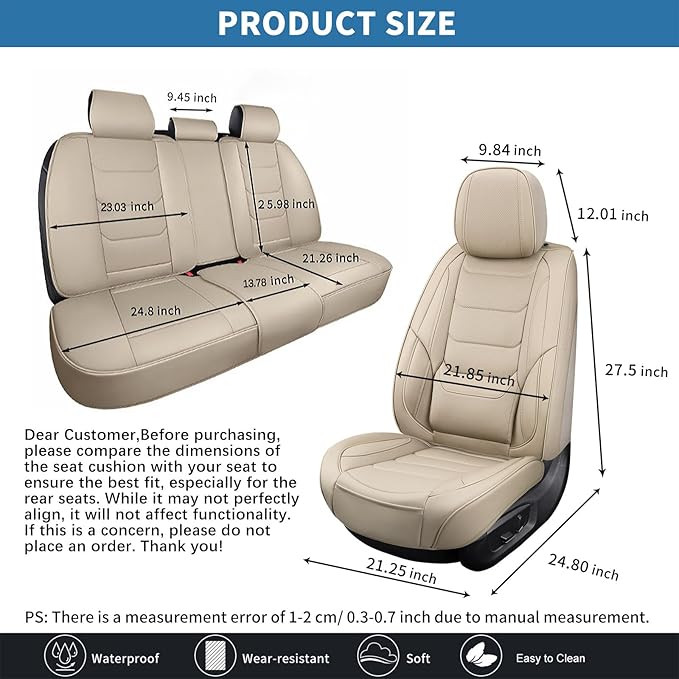 Leather Car Seat Covers Full Set Breathable Automotive Seat Covers Waterproof Seat Protectors Universal Fit for Most Automotive Cars SUV Trucks(Beige, Full Set)