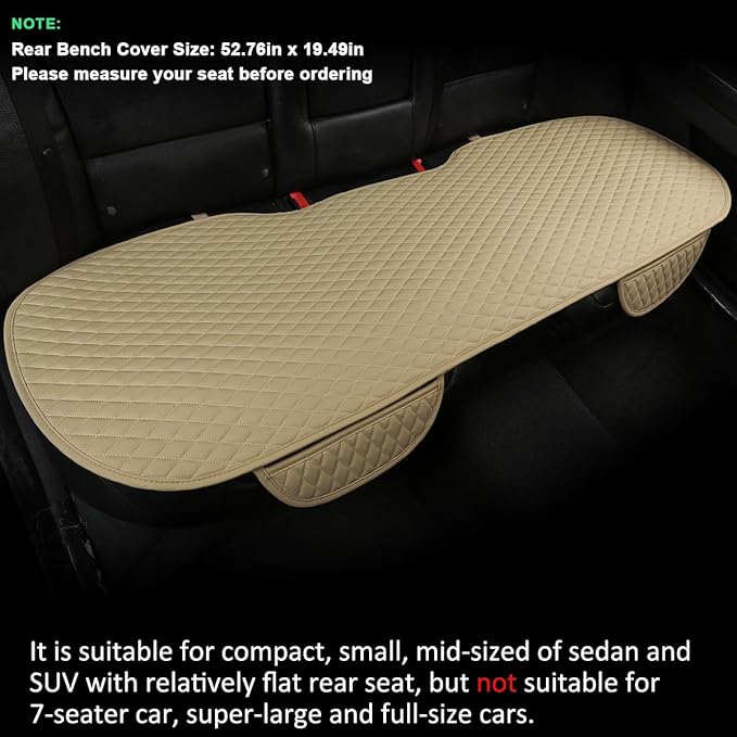 West Llama Pu Leather Car Seat Bottom Covers Protectors Include 1 Pair Front Driver Seat Pad Mat and 1 Rear Bench Cover Universal Fit 90% Vehicles,Beige