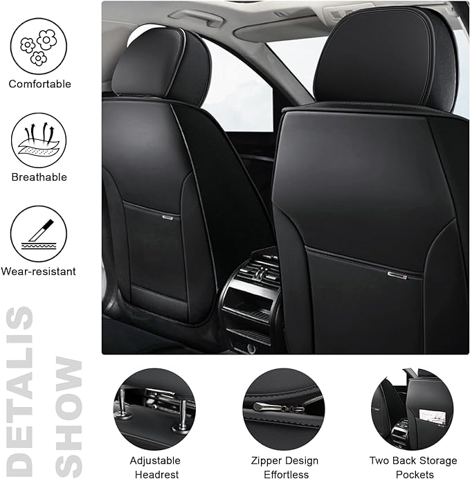 5 Seat Covers for Toyota RAV4 2000-2026 Breathable Car Seat Covers,Anti-Slip Waterproof Car Seat Protectors with Airbag,Automotive Vehicle Cushion with Storage Pockets (Standard,Black)