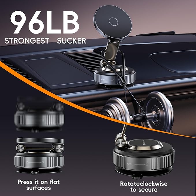Magnetic Phone Holder for Car 2026 Heavy Duty Model 360° Adjustable Vacuum Suction Car Magsafe Phone Mount Cell Phone Holders for Your Car for iPhone 16 Pro Max 15 14 13 12 Plus (Metal Stand Rotor)