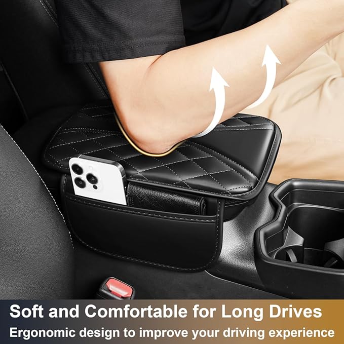 YORKNEIC Center Console Cover Fit for Ford Maverick,Upgraded Faux Leather Car Arm Rest Cover Pad with 2 Storage Bags,Anti-Scratch/Wear-Resistant/Waterproof Car Armrest Cover Protection(Black)