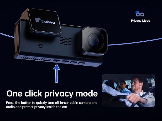 Pelsee 4K 3 Channel Dash Cam Front and Rear Inside, Dash Camera for Cars, 4K+1080P+1080P Dashcam with APP & WiFi, 64GB Card Included, Smart Driving System ADAS DMS, 24H Parking Mode,G-Sensor,256GB Max