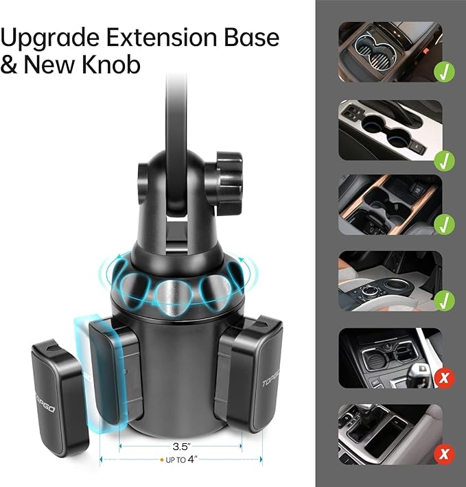 TOPGO Cup Phone Holder for Car, [No Shaking & Stable & Adjustable Pole] Car Cup Phone Mount, Compatible with iPhone 17 and All 4.0-7.0 inches Smartphones - Black