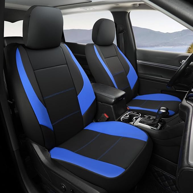 GIANT PANDA Front Car Seat Cover for Jeep, Leather Bucket Seat Covers Custom Fit Jeep Grand Cherokee Wrangler Compass Gladiator Wagoneer Renegade Liberty Patriot (Blue+Black)