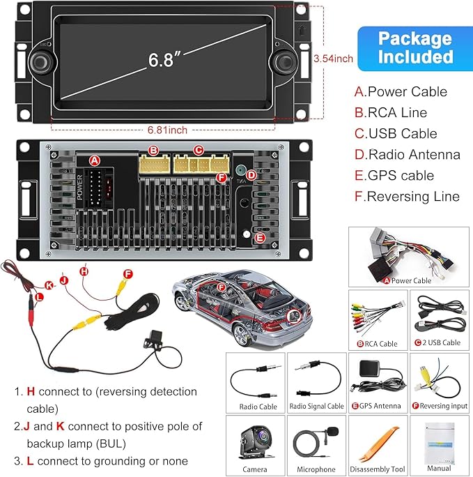 Android 13 Car Radio Stereo for Dodge Ram 2006 2007 2008, for Durango 2005 2006 2007 2008, 4GB RAM+64GB ROM Head Unit for Dodge, 6.8" CarPlay Touchscreen with Bluetooth and GPS Navigation