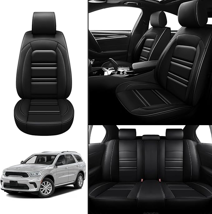 Seat Covers for Dodge Durango 2004-2025 | 5-Seats Leather Seat Covers, Easy to Install Automotive Seat Covers Full Set (Full Set, Black)
