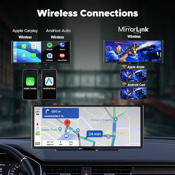 Volam 9.26'' Carplay Screen for Car with 4K Dash Cam, Compatible with Apple Carplay & Android Auto, Carplay with 1080p Backup Camera, Mirror Link, Loop Recording, GPS Navigation