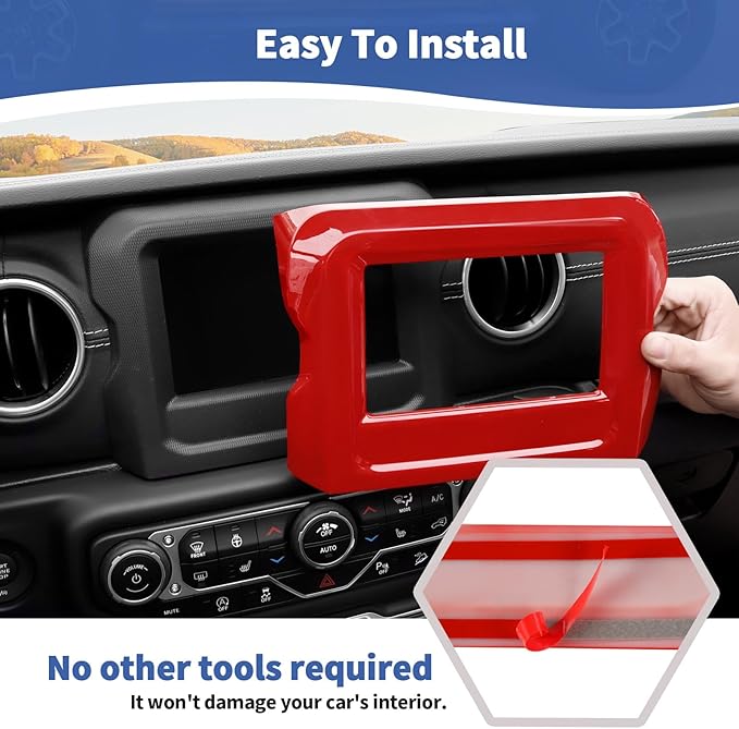 RT-TCZ for Jeep JL Center Console Radio Display Panel Trim Cover for Jeep Wrangler JL JLU Gladiator JT 2018-2023 Red Interior Accessories 7 inch