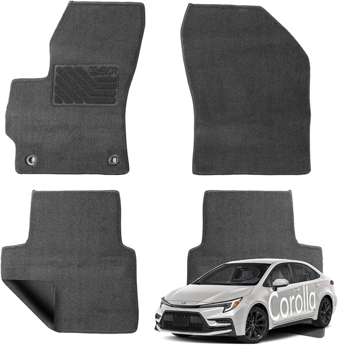 EKR Custom Carpet Floor Mats for Toyota Corolla 2020-2024 2025(Hybrid Only), 0.5 Inch Thickness Rugs, Premium All Weather Anti-Slip Waterproof Floor Liners mat (Black Quick-Dry Blanket)