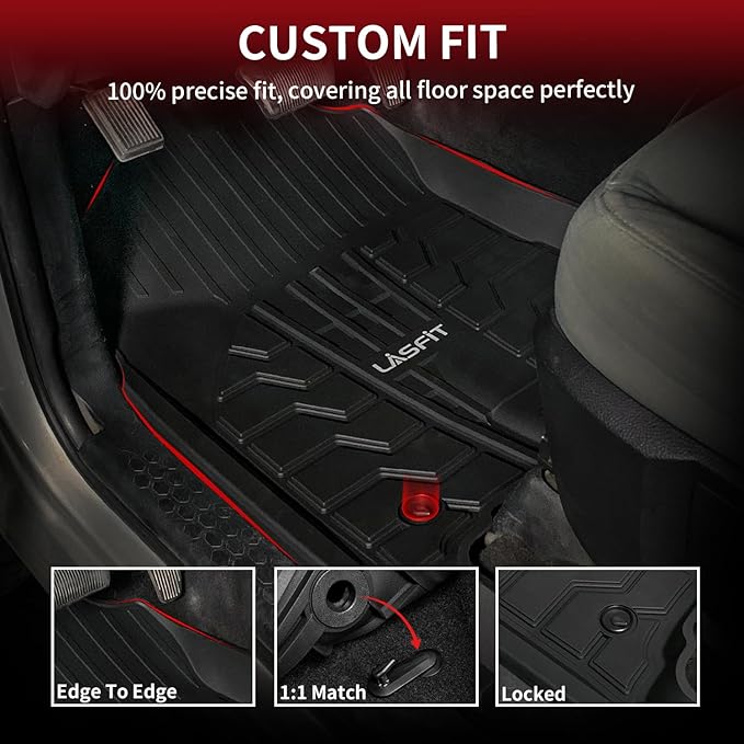 LASFIT Floor Mats for Ram 1500/2500/3500 Crew Cab 2013-2018 Front, for Ram 1500 Classic Crew Cab 2019-2024 All Weather TPE Custom Fit Car Mats Truck Front Liners 1st Row Only, Black