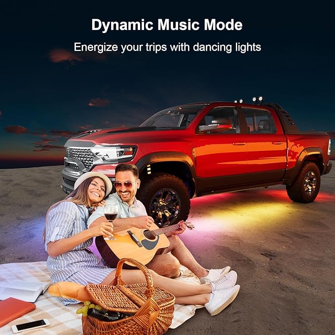 Underglow Car Lights, 4 pcs RGB-IC Smart LED Lights with APP and Remote Control, 16 Million Colors DIY Sound Active Function Music Mode, Underglow Kit for Car, SUVs, Trucks (Dream Color)
