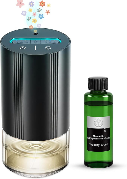 Waterless Essential Oil Diffuser with 100ml of Pure Essential Oil, Mini Scent Air Diffuser with 7 Color Lights, 100ml Large Capacity CarDiffuser, 3 Timers & 3Mist Levelsfor Home, Car, Office