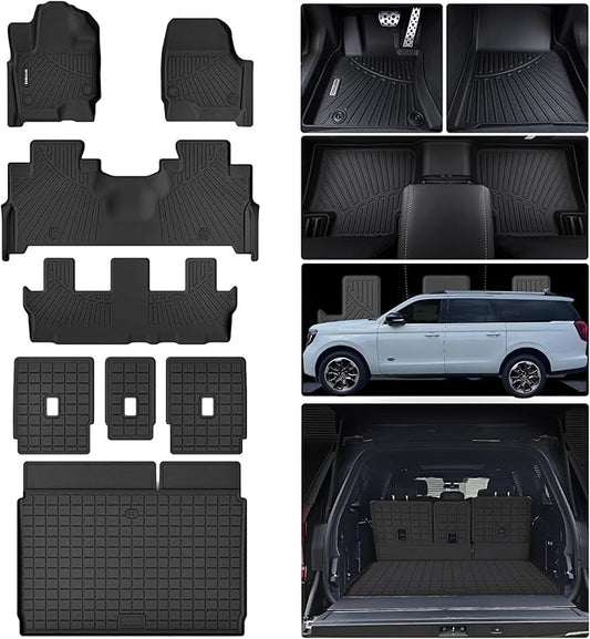 All-New 2025 Floor Mats for Ford Expedition MAX(Only Fit Max 8 Seats / 2nd Row Bench Seat) with Cargo Liners,TPE All Weather Protection Floor Liners with Trunk Mat Covering The Backrest