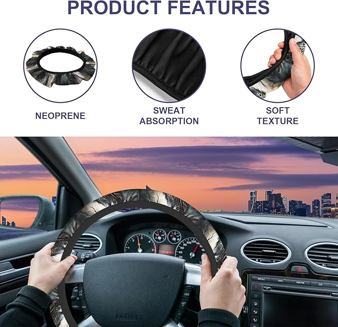 Owl Steering Wheel Covers Women Men Brown Feather Owl Misty Forest Wood Bird Universal Steering Wheel Cover for Women Men Car Accessories Elastic Stretch Steering Wheel Cover for Truck Auto