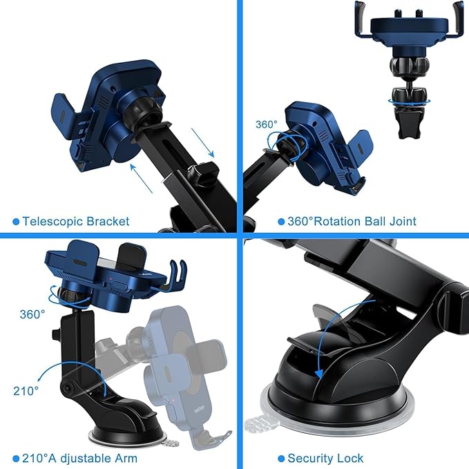 Wireless Car Charger, Fast Charging 15W Auto Clamping Car Charger Phone Holder Phone Mount for iPhone17 16 15 14 13 12 11 Pro Max Xs, Samsung Galaxy S23 Ultra S22 S21 S20 S10+ Note 9, etc(Blue)