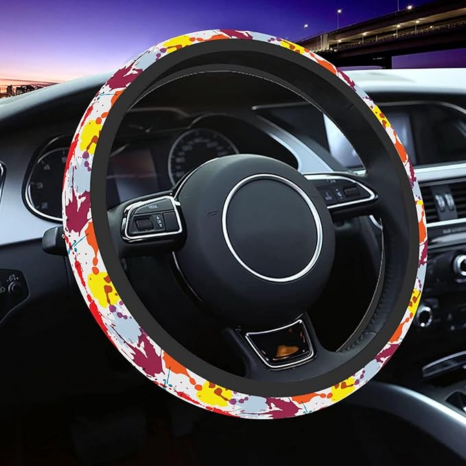 Unique Colorful Hippie Graffiti Steering Wheel Cover for Women Anti-Slip Universal Car Accessories 15 inch Steering Wheel Protector Fit Auto SUV Sedan Vans Trucks
