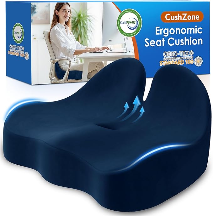 Seat Cushion, Memory Foam Office Chair Seat Cushion for Office Chairs/Car/Long Trip/Desk Chair/Gaming, Extra Large Size for Sciatica & Hip & Tailbone Pain Relief, Sciatica Support (Blue)