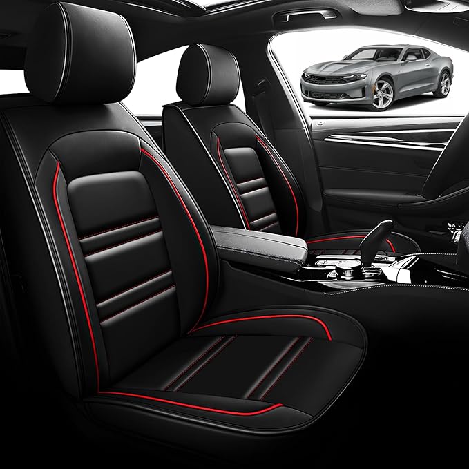 Seat Cover for Camaro 2000-2023 | Car Seat Covers Front Seats, Waterproof Seat Protectors, Automotive Front Seat Covers (Front Seat, Black&Red Line)