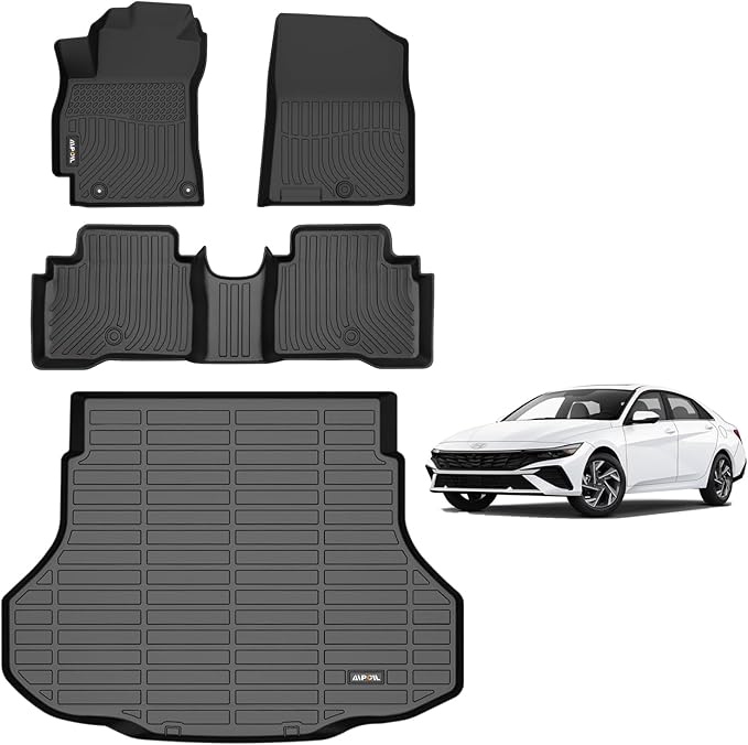 AIPOIL® Floor Mats & Cargo Liner Set for 2021-2025 Hyundai Elantra Hybrid All Weather Protection TPE Anti-Slip Automotive Full Set Custom Car Mats Accessories - Black