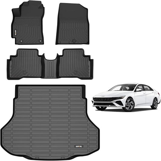 AIPOIL® Floor Mats & Cargo Liner Set for 2021-2025 Hyundai Elantra Hybrid All Weather Protection TPE Anti-Slip Automotive Full Set Custom Car Mats Accessories - Black