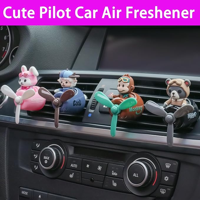 2Pcs Pilot Car Air Fresheners, Cute Duck Car Vent Clip Air Freshener with 8 Fragrant Tablets Automotive Air Outlet Fan Diffuser, Automotive Interiors Vent Decoration (Sheep+Bear)