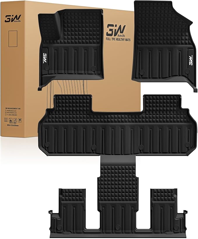 3W Floor Mats for Chevy Traverse 2024-2026 (Only 7 Seats) & GMC Acadia 2024-2026 (Only 7 Seats) & Buick Enclave 2025-2026, All Weather TPE Custom Fit Floor Liners