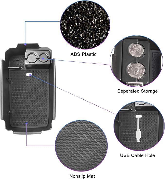 SXCY for 2018-2024 2025 XC40 Center Console Organizer for Volvo XC40 2024 2025 Console Organizer XC40 Center Console Tray 2024 XC40 Middle Console Armrest Organizer(with Coin Holder)