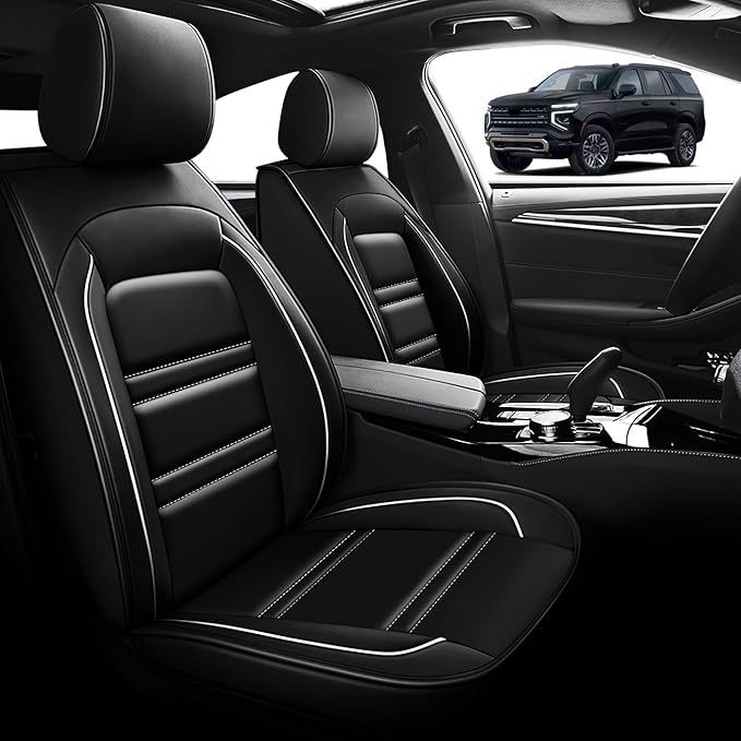 Seat Cover for Tahoe 1995-2025 | Car Seat Covers Front Seats, Waterproof Seat Protectors, Automotive Front Seat Covers (Front Seat, Black&White Line)