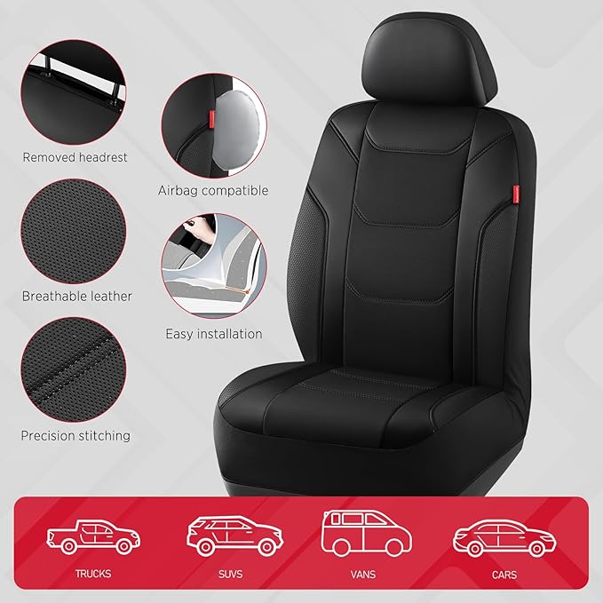 Rubbermaid Leather Car Seat Cover – Universal Front Seat Cover, Airbag Compatible, Easy to Install, Water-Resistant and Durable Automotive Seat Cover for Cars, Trucks, SUVs, Vans – Black
