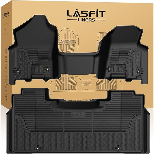 LASFIT Floor Mats for Ram 1500 Crew Cab 2019-2024 Bench Seat (NOT for Bucket Seat) with Rear Under-Seat Factory Storage 4 Full Size Doors, All Weather TPE Custom Fit 1st & 2nd Row, Black