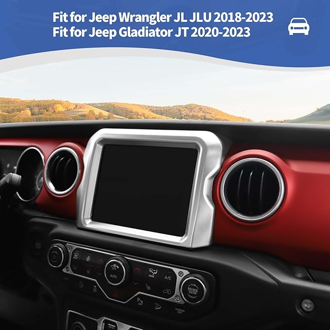 RT-TCZ for Jeep JL Center Console Radio Display Panel Trim Cover for Jeep Wrangler JL JLU Gladiator JT 2018-2023 Silver Interior Accessories 8.4 inch