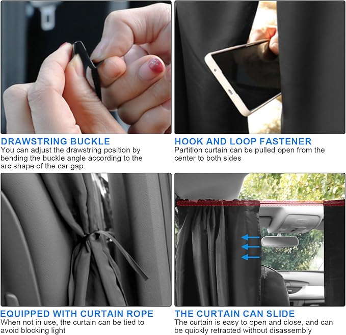 Car Divider Curtain,Set of 3 Car Window Shades,Light Blocking Fabric Rear Seat & Side Windows Divider Curtain Baby Shades,Wide Sedan SUV Sunshade Covers for Travel Camping Nap Sleeping