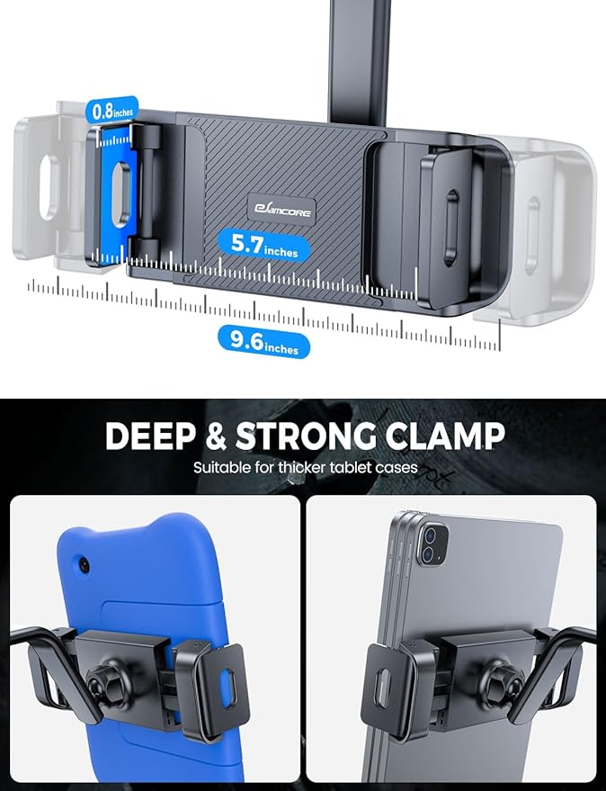 eSamcore Tablet Holder for Car Dashboard, Windshield Mount Holder for iPad & Foldable Phone Stand with Stable 360° Adjustable Clamp Car Gadgets & Accessories for iPad Air Pro Mini All 6”-11” Devices