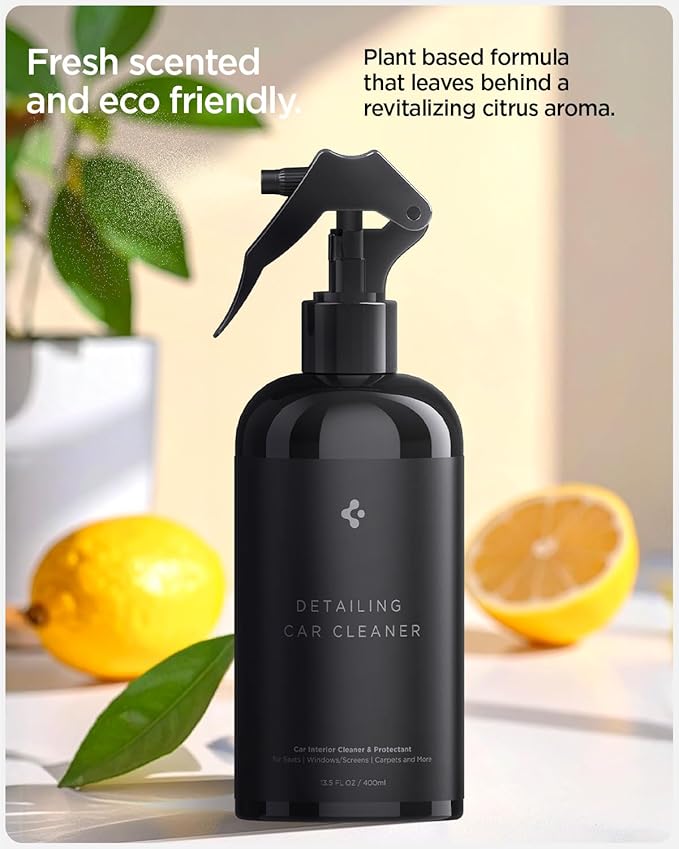 Spigen Car Interior Seat Cleaner & Stain Remover [Safe & Eco-Friendly Solution] Kit with CyberCase & Double-Sided Microfiber Towel Accessories for Tesla White/Black Leather Seats, Dashboard, Console