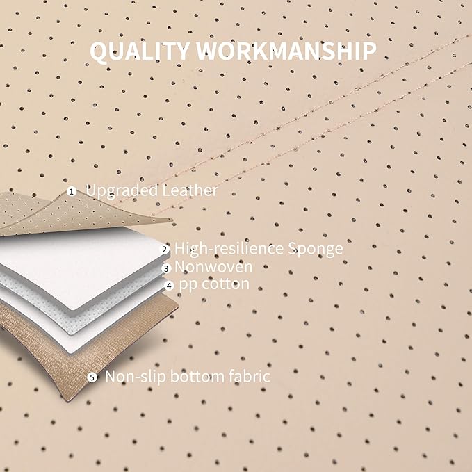 Leather Car Seat Covers Front Seats Only, 3D Foam Support Car Seat Covers, Universal fit for Trucks Vans SUVs Sedans Automotive Comfortable, Airbag Compatible (2PCS Front, Beige)