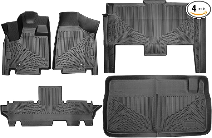Floor Mats & Cargo Liner Set Fit for 2021-2011 Dodge Grand Caravan 7 Seat All Weather Protection TPE Anti-Slip Automotive Full Set Floor Liners Custom Dodge Grand Caravan Accessories
