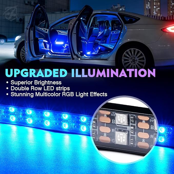 Xprite Upgraded 144LED RGB Interior Car Lights with Smart App Control/Wireless Remote Control, Music Sync Mode, DIY Mode and Multiple Scene Options, Universal for Cars Truck ATV UTV(4pcs)