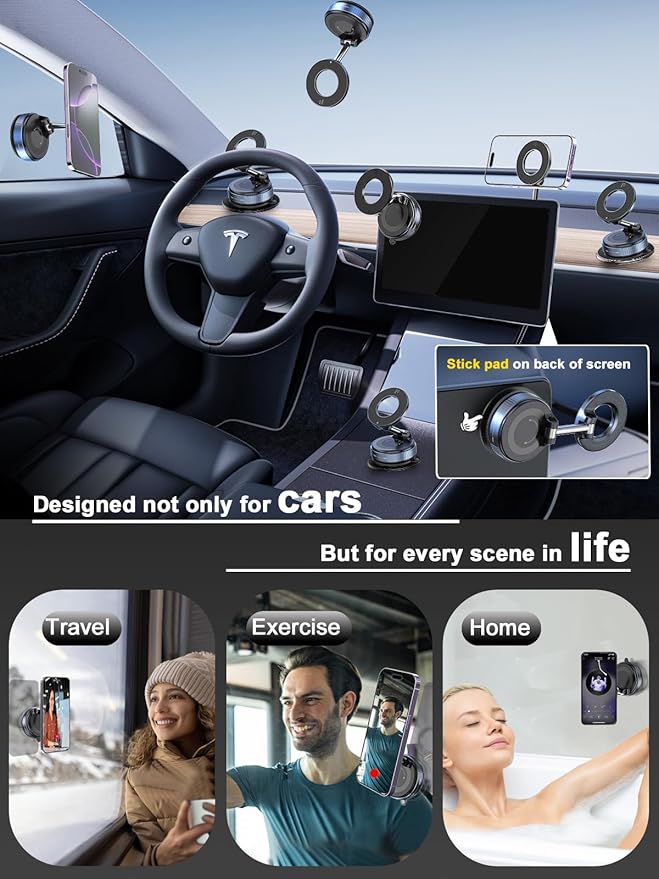 Upgraded 360° Vacuum Magnetic Phone Holder, Magnetic Car Phone Mount, Hands-Free Suction Cup Phone Holder for Car/Gym/Mirror/Shower, Car Mount Compatible with iPhone 17 Pro Max/Android