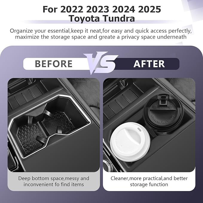 LUWU 2025 Tundra Center Console Cup Holder Compatible with 2022 2023 2024 2025 Toyota Tundra Interior Accessories Center Console TPE Cup Holder Insert Tundra 2025 Accessories
