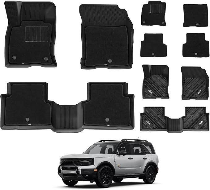 3W Floor Mats & Carpets (1st and 2nd Rows) Fit for Ford Bronco Sport 2021-2024 All Weather TPE Car Accessories Custom Fit Full Set Ford Bronco Sport Car Mats (Not for Bronco & Rubberized Floor)